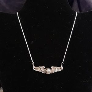 WWII flight wings sterling silver necklace